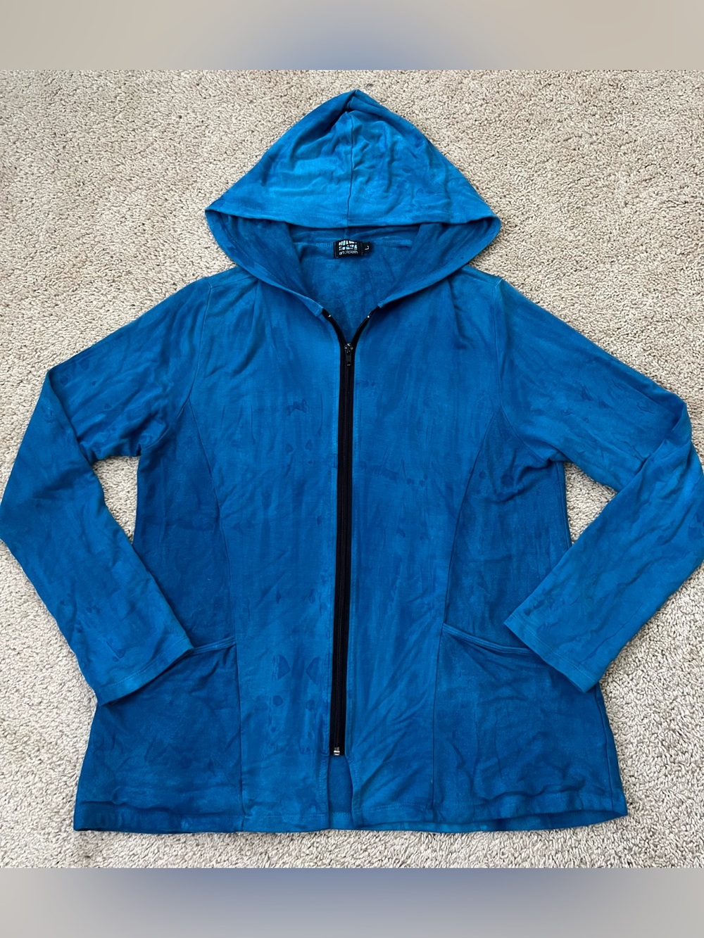 Art of Cloth Women's Large Blue Tie Dye Full Zip Hoodie Sweatshirt Jacket
